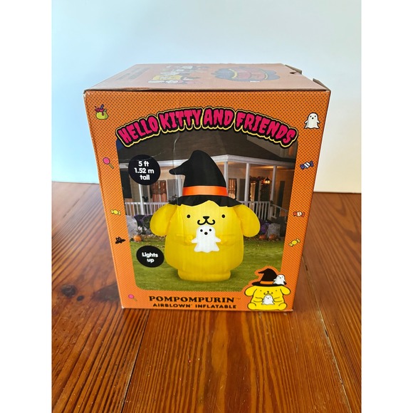 Hello Kitty Pompompurin Halloween Witch Hat Ghost Inflatable 5ft Tall Light Up - Picture 2 of 6